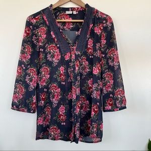 Espirit Sheer Floral Lace Button-Up Blouse